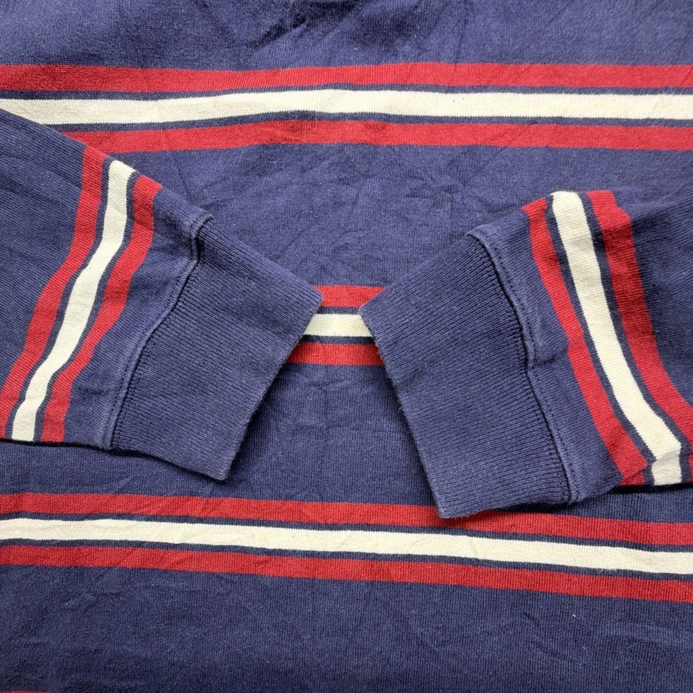 Vintage LL Bean Rugby Shirt Mens Large Navy Blue Striped Long Sleeve - Picture 5 of 7
